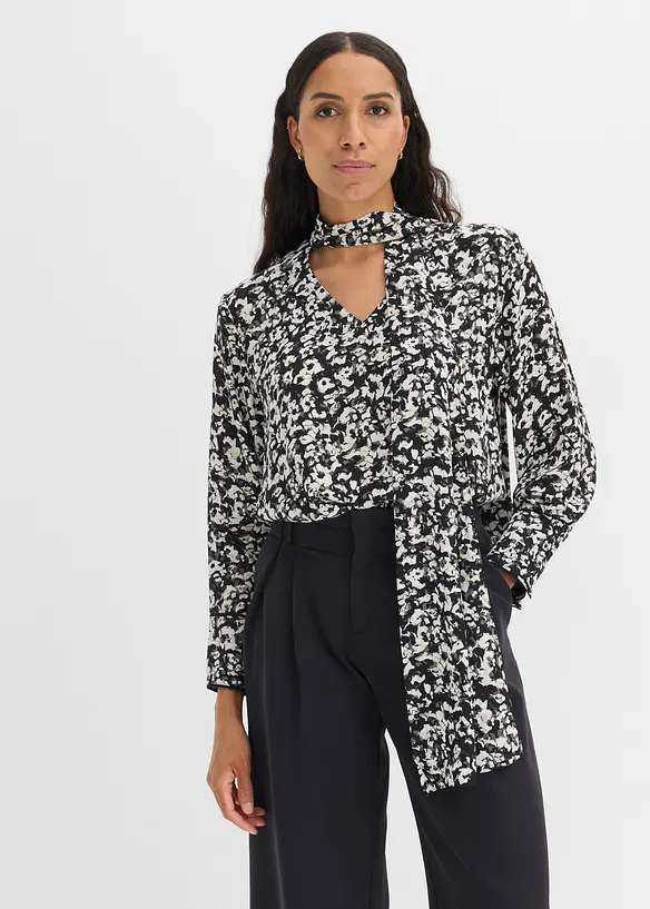Bluse mit Bindeschal in schwarz von vorne (im Anschnitt) - bonprix