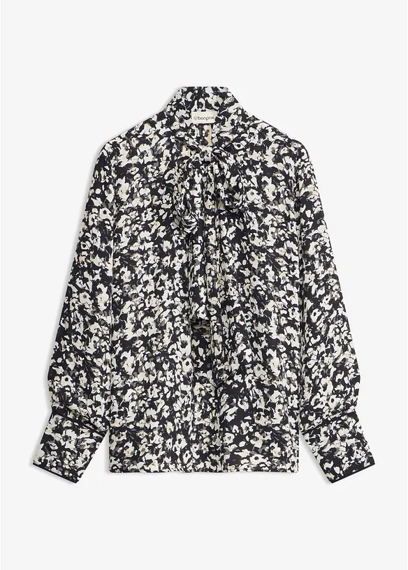 Bluse mit Bindeschal in schwarz von vorne - bonprix