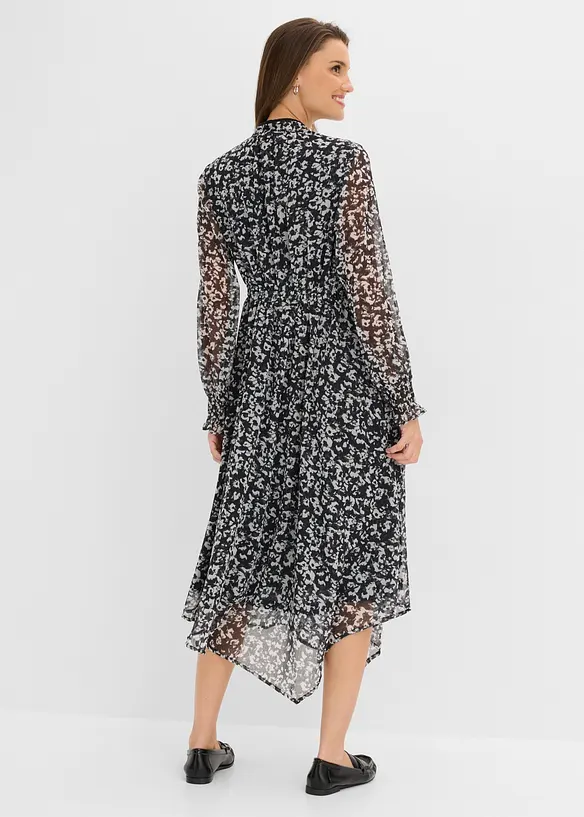 Midikleid mit asymmetrischem Saum in schwarz von hinten (Totalaufnahme) - bonprix