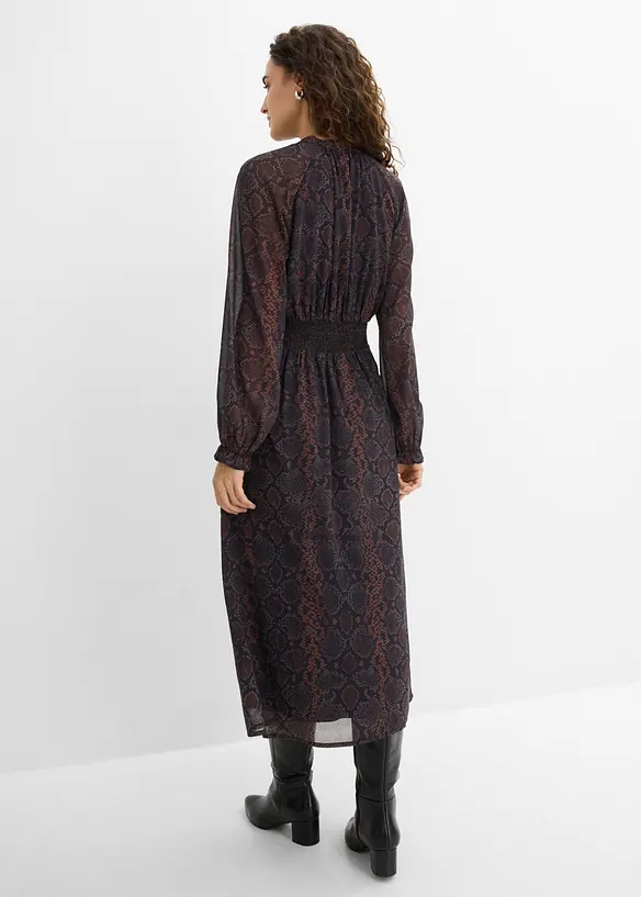 Chiffonkleid mit Frill-Ärmeln in braun von hinten (Totalaufnahme) - bonprix Chiffonkleid mit Frill-Ärmeln in braun von hinten (Totalaufnahme) - bonprix