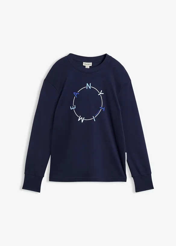 Langarmshirt mit schwerer Baumwolle in blau von vorne - bonprix Langarmshirt mit schwerer Baumwolle in blau von vorne - bonprix