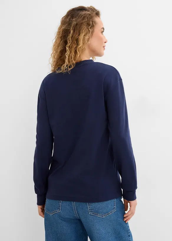 Langarmshirt mit schwerer Baumwolle in blau von hinten (im Anschnitt) - bonprix Langarmshirt mit schwerer Baumwolle in blau von hinten (im Anschnitt) - bonprix