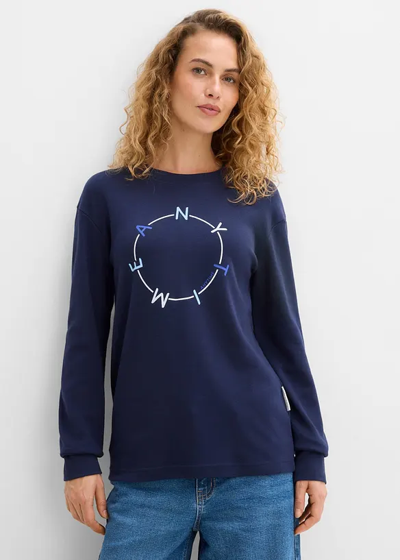 Langarmshirt mit schwerer Baumwolle in blau von vorne (im Anschnitt) - bonprix Langarmshirt mit schwerer Baumwolle in blau von vorne (im Anschnitt) - bonprix