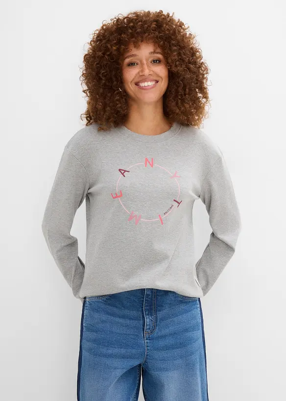 Langarmshirt mit schwerer Baumwolle in grau von vorne (im Anschnitt) - bonprix Langarmshirt mit schwerer Baumwolle in grau von vorne (im Anschnitt) - bonprix