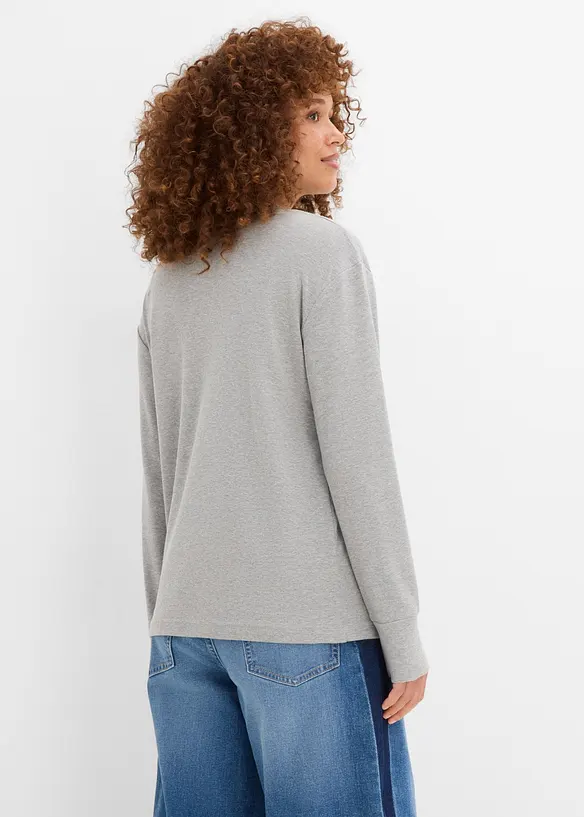 Langarmshirt mit schwerer Baumwolle in grau von hinten (im Anschnitt) - bonprix Langarmshirt mit schwerer Baumwolle in grau von hinten (im Anschnitt) - bonprix