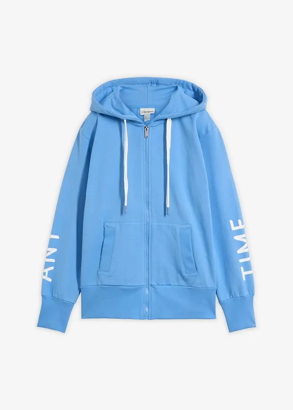 Kapuzen-Sweatjacke aus elastischem Bio-Baumwoll-Mix in blau von vorne - bonprix Kapuzen-Sweatjacke aus elastischem Bio-Baumwoll-Mix in blau von vorne - bonprix