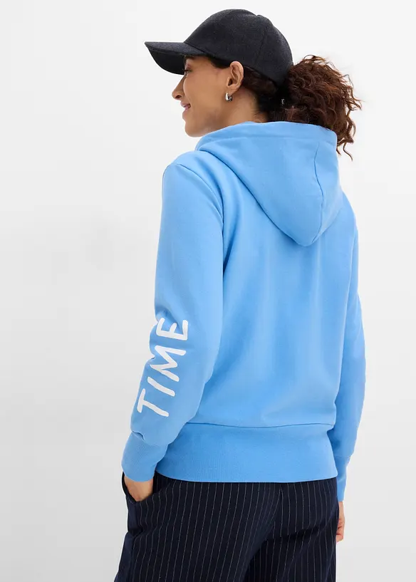 Kapuzen-Sweatjacke aus elastischem Bio-Baumwoll-Mix in blau von hinten (im Anschnitt) - bonprix Kapuzen-Sweatjacke aus elastischem Bio-Baumwoll-Mix in blau von hinten (im Anschnitt) - bonprix