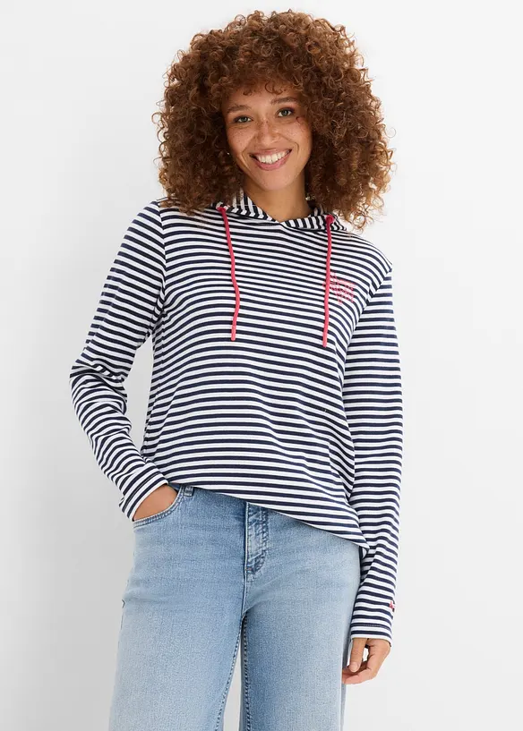Interlock-Hoodie mit Bio-Baumwolle in blau von vorne (im Anschnitt) - bonprix Interlock-Hoodie mit Bio-Baumwolle in blau von vorne (im Anschnitt) - bonprix