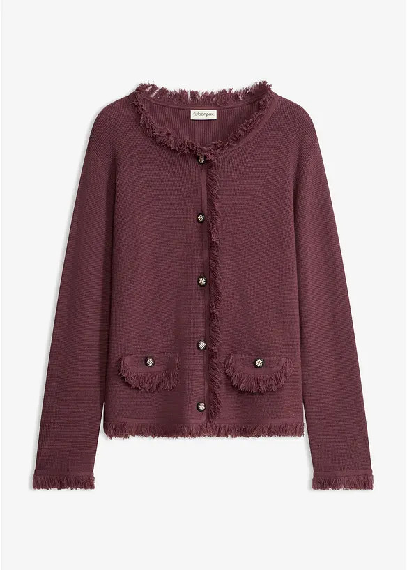 Strickjacke aus Bouclé in lila von vorne - bonprix Strickjacke aus Bouclé in lila von vorne - bonprix