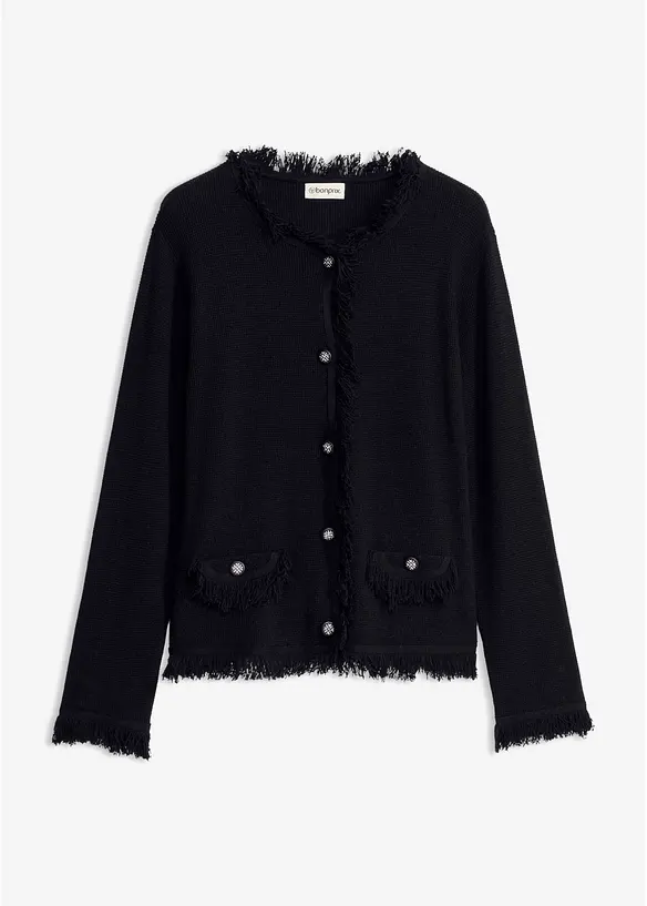 Strickjacke aus Bouclé in schwarz von vorne - bonprix Strickjacke aus Bouclé in schwarz von vorne - bonprix