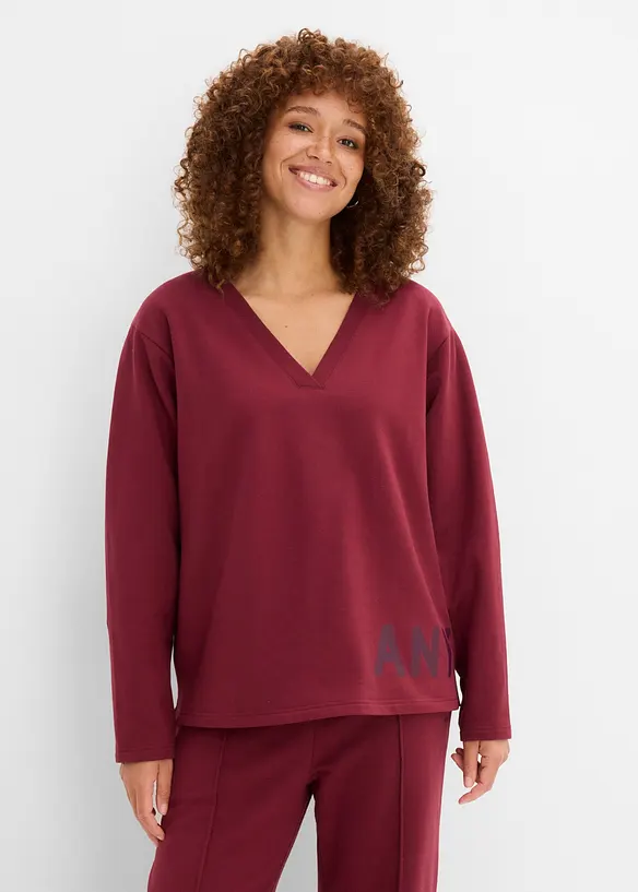 Sweatshirt aus elastischem Bio-Baumwoll-Mix in rot von vorne (im Anschnitt) - bonprix