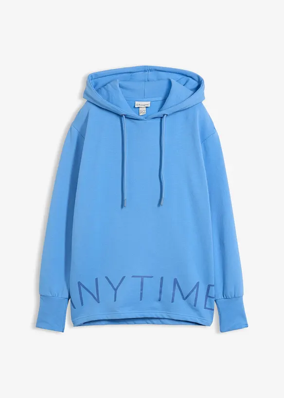 Hoodie aus elastischem Bio-Baumwoll-Mix in blau von vorne - bonprix