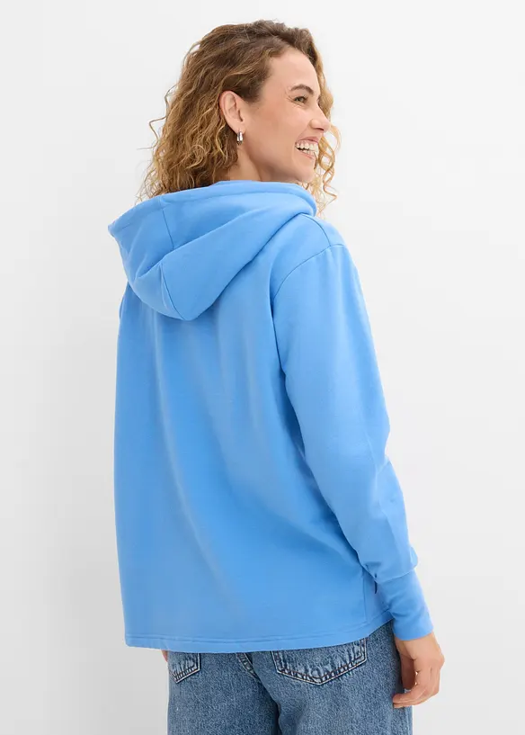 Hoodie aus elastischem Bio-Baumwoll-Mix in blau von hinten (im Anschnitt) - bonprix