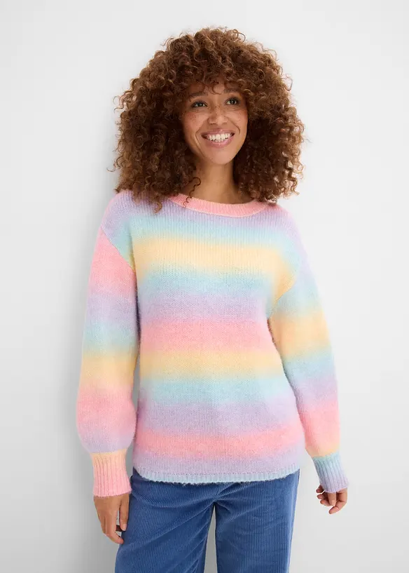 Boxy-Pullover in blau von vorne (im Anschnitt) - bonprix