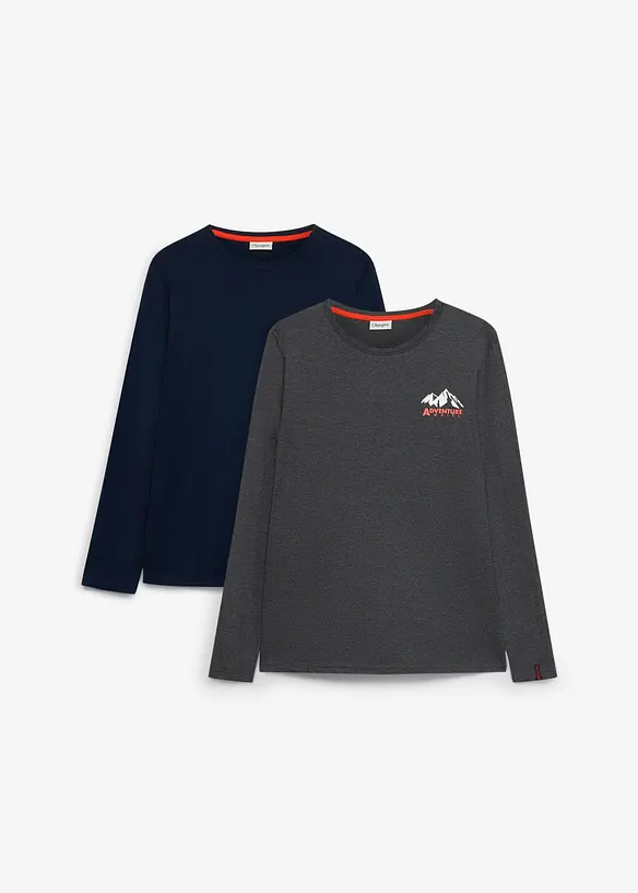 Langarmshirt in Regular Fit (2er Pack) in blau von vorne - bonprix