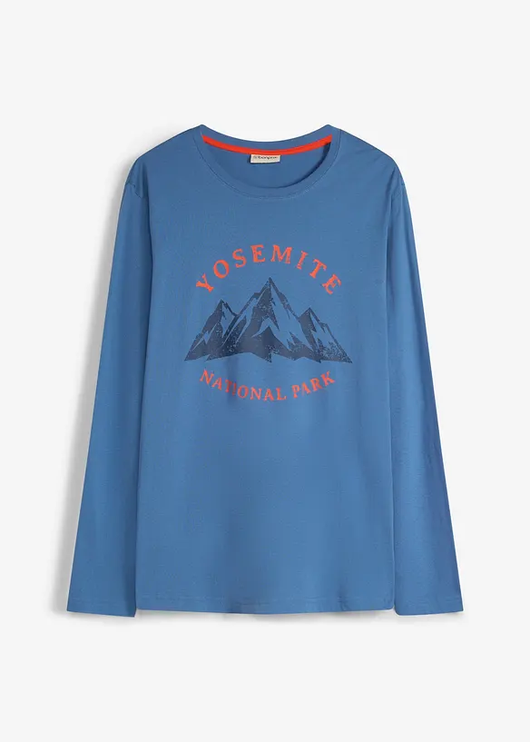 Langarmshirt aus reiner Bio-Baumwolle in blau von vorne - bonprix