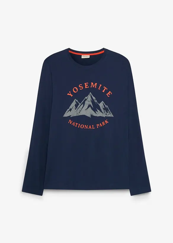 Langarmshirt aus reiner Bio-Baumwolle in blau von vorne - bonprix