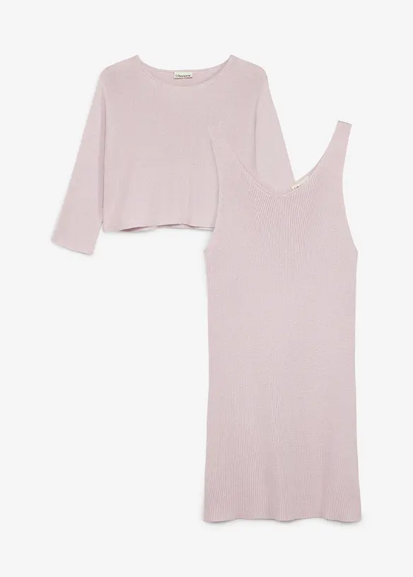 Strickkleid und Strickpullover (2-tlg.Set) in lila von vorne - bonprix