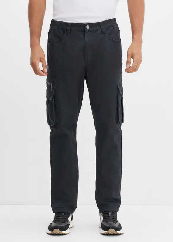Classic Fit Stretch-Cargohose mit Dehnbund, Straight in schwarz von vorne - bonprix Classic Fit Stretch-Cargohose mit Dehnbund, Straight in schwarz von vorne - bonprix