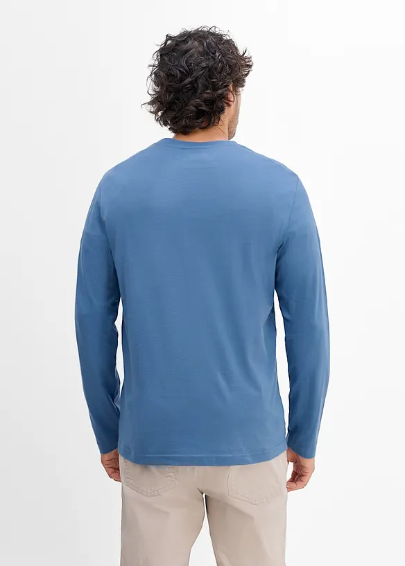 Langarmshirt aus reiner Bio-Baumwolle in blau von hinten (im Anschnitt) - bonprix