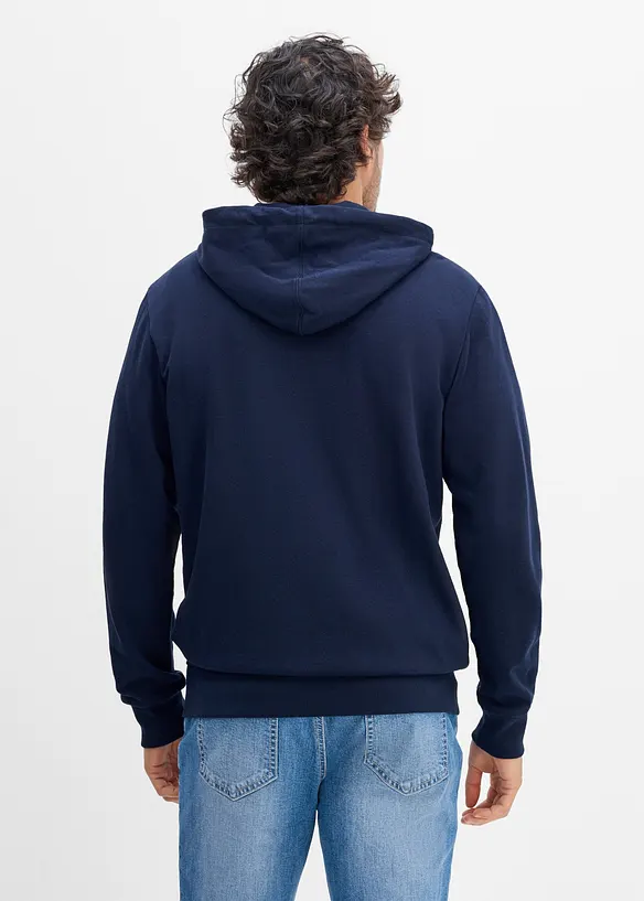 Kapuzen-Sweatjacke aus weichem Baumwoll-Mix in blau von hinten (im Anschnitt) - bonprix