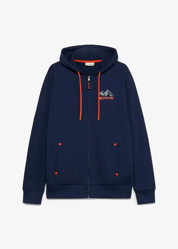 Kapuzen-Sweatjacke aus weichem Baumwoll-Mix in blau von vorne - bonprix