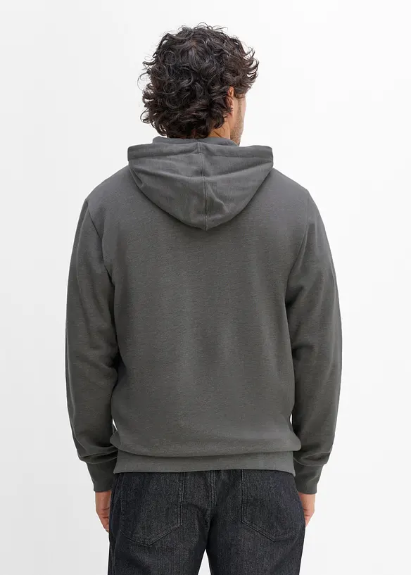 Kapuzen-Sweatjacke aus weichem Baumwoll-Mix in grau von hinten (im Anschnitt) - bonprix