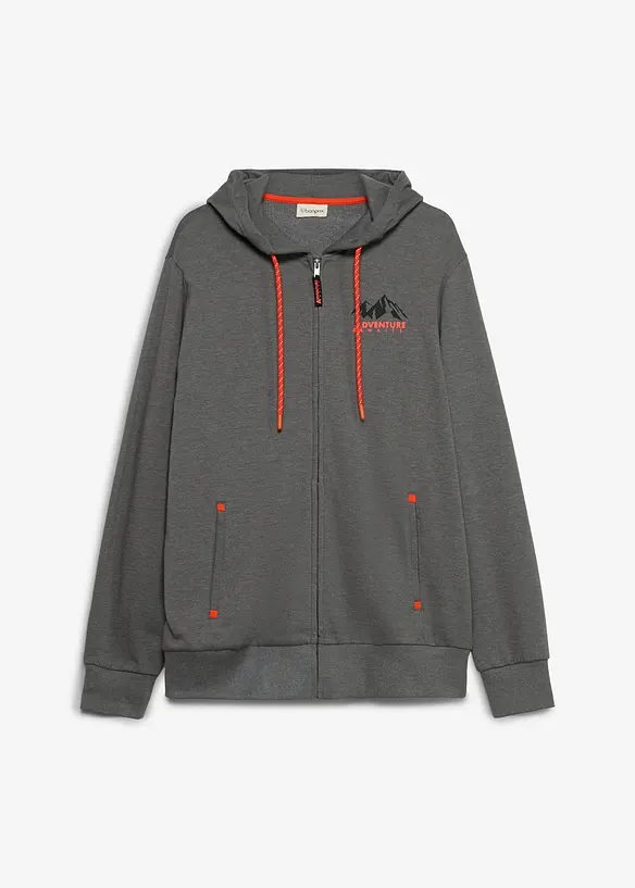 Kapuzen-Sweatjacke aus weichem Baumwoll-Mix in grau von vorne - bonprix