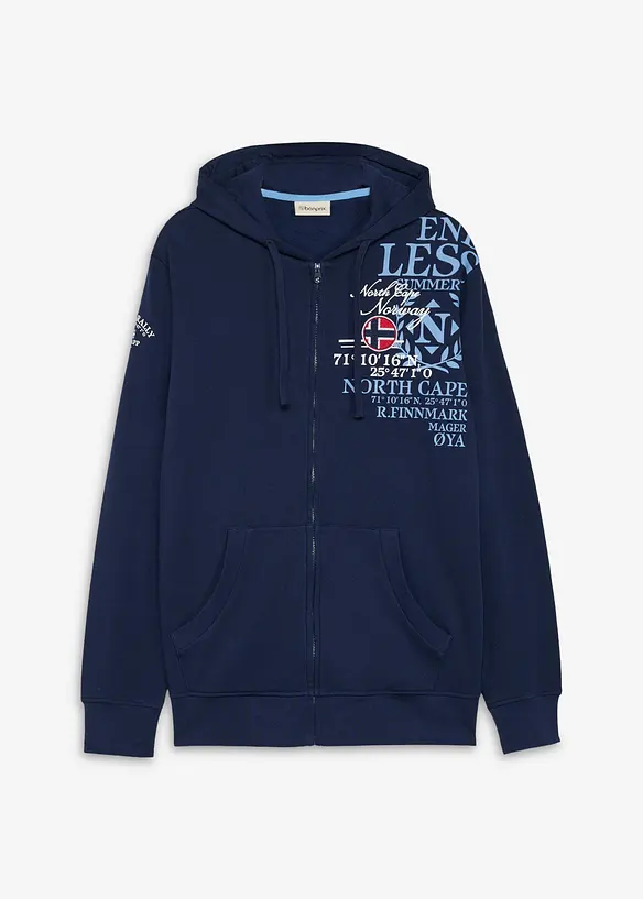 Kapuzen-Sweatjacke aus reiner Baumwolle in blau von vorne - bonprix