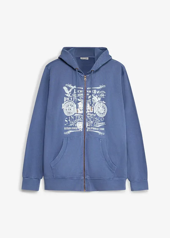 Kapuzen-Sweatjacke aus reiner Baumwolle in blau von vorne - bonprix