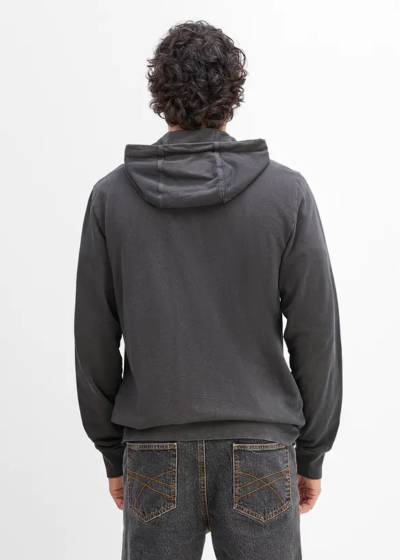 Kapuzen-Sweatjacke aus reiner Baumwolle in grau von hinten (im Anschnitt) - bonprix