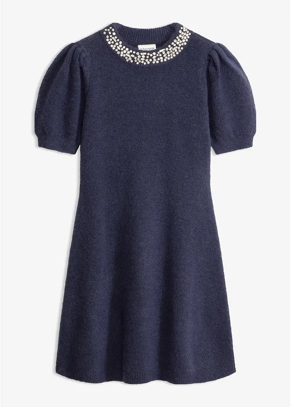 Strickkleid mit Strass-Applikation in blau von vorne - bonprix Strickkleid mit Strass-Applikation in blau von vorne - bonprix