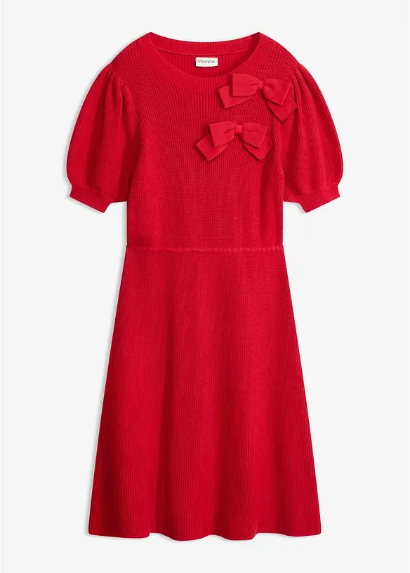 Strickkleid mit Schleifen-Applikation in rot von vorne - bonprix Strickkleid mit Schleifen-Applikation in rot von vorne - bonprix