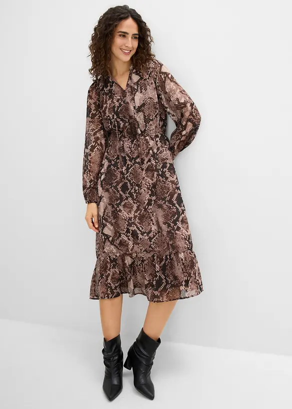 Chiffonkleid in braun von vorne (Totalaufnahme) - bonprix Chiffonkleid in braun von vorne (Totalaufnahme) - bonprix