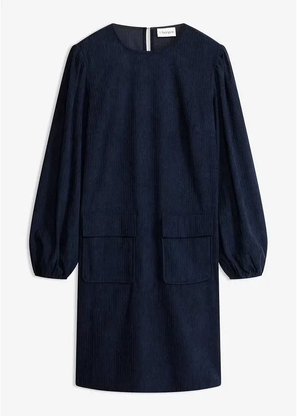 Kord-Kleid mit Taschen in blau von vorne - bonprix