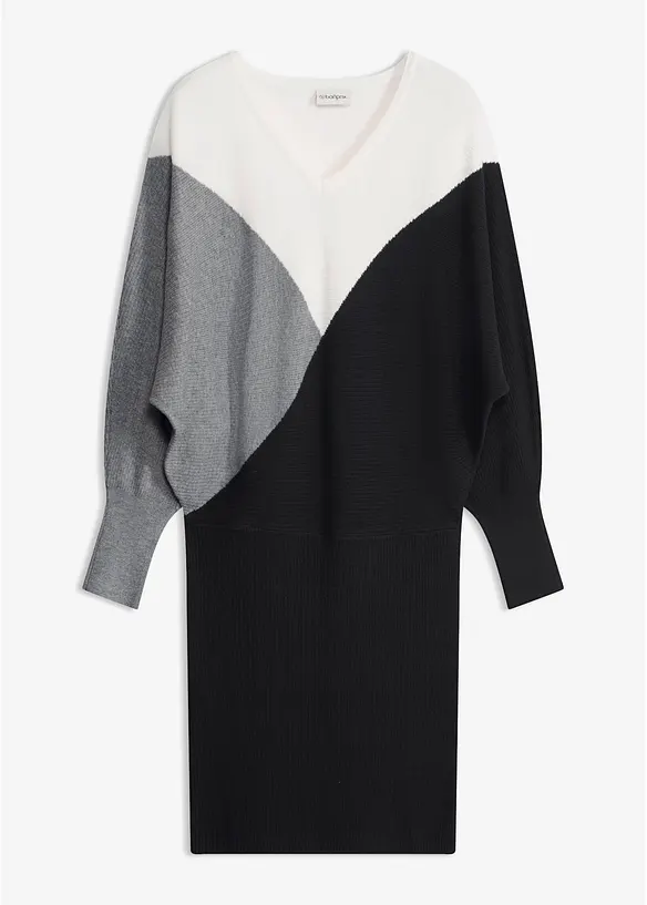 Strickkleid mit Fledermausärmeln in schwarz von vorne - bonprix