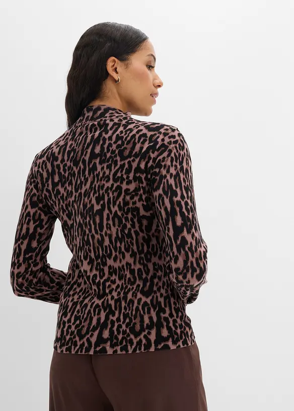 Feinstrickpullover mit Stehkragen in braun von hinten (im Anschnitt) - bonprix