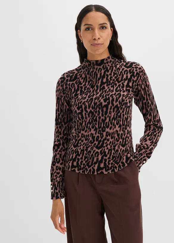 Feinstrickpullover mit Stehkragen in braun von vorne (im Anschnitt) - bonprix