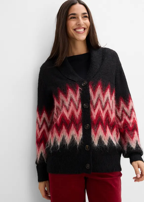 Strickjacke mit Norwegermuster in braun von vorne (im Anschnitt) - bonprix