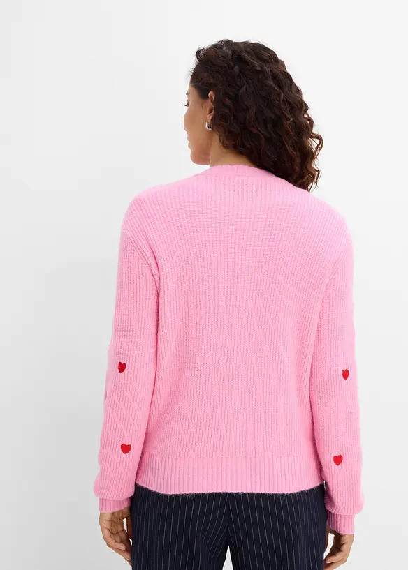 Strickjacke mit Herzstickerei in rosa von hinten (im Anschnitt) - bonprix