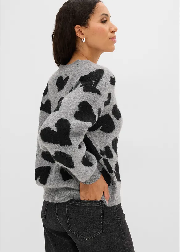 Strickjacke mit V-Ausschnitt in grau von hinten (im Anschnitt) - bonprix