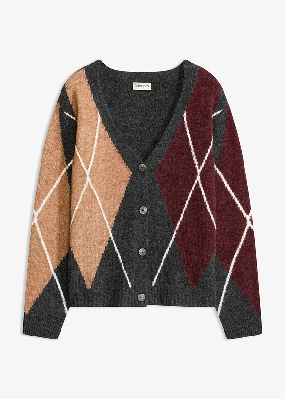 Strickjacke mit Jacquardmuster in grau von vorne - bonprix