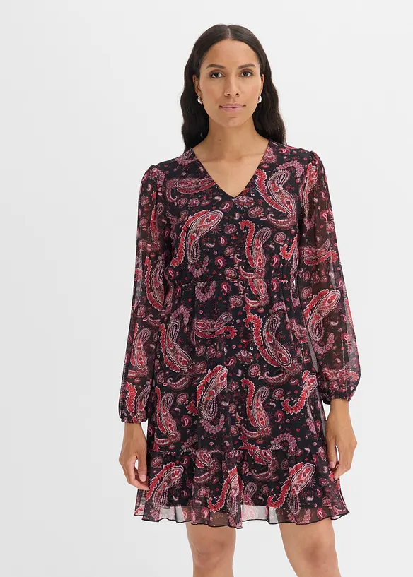 Kleid aus softem Mesh in schwarz von vorne (Totalaufnahme) - bonprix
