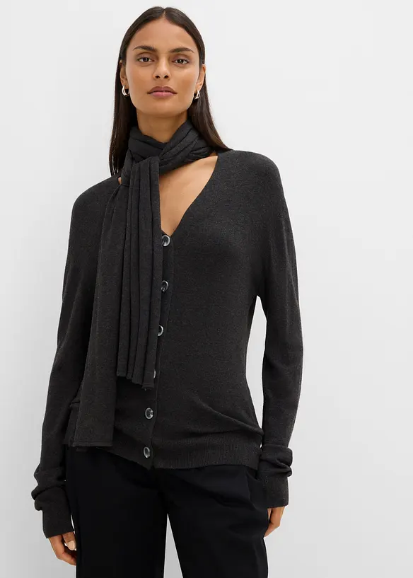 Feinstrickjacke aus softem Viskose-Mix in grau von vorne (im Anschnitt) - bonprix