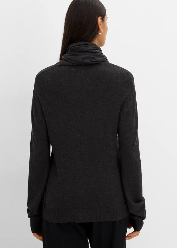 Feinstrickjacke aus softem Viskose-Mix in grau von hinten (im Anschnitt) - bonprix
