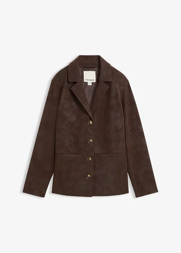 Einreihiger Velourslederimitat-Blazer in braun von vorne - bonprix
