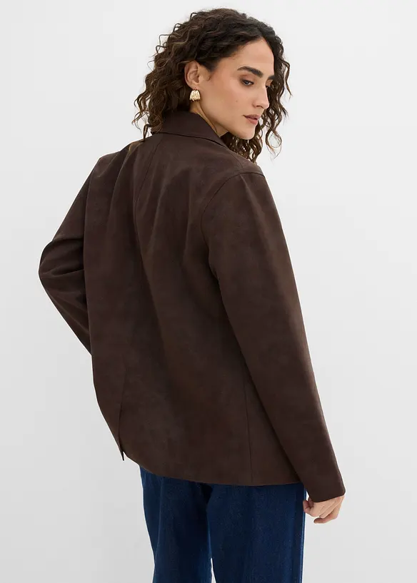 Einreihiger Velourslederimitat-Blazer in braun von hinten (im Anschnitt) - bonprix