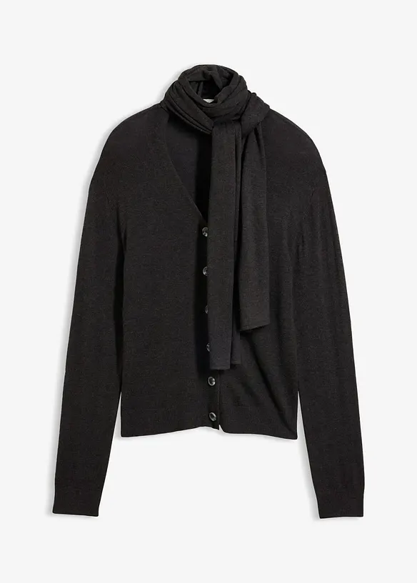 Feinstrickjacke aus softem Viskose-Mix in grau von vorne - bonprix