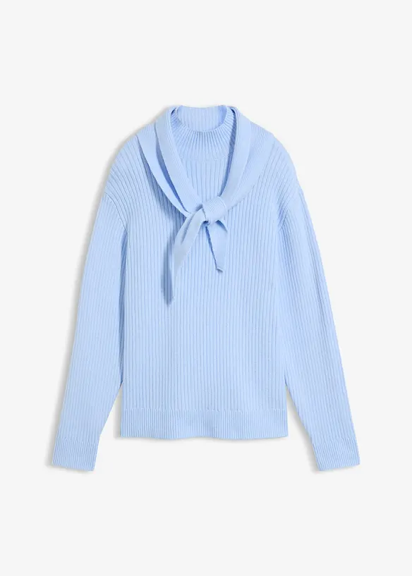 Grobstrick-Pullover mit Turtleneck und Schaldetail in blau von vorne - bonprix Grobstrick-Pullover mit Turtleneck und Schaldetail in blau von vorne - bonprix