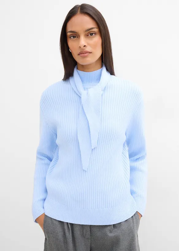 Grobstrick-Pullover mit Turtleneck und Schaldetail in blau von vorne (im Anschnitt) - bonprix Grobstrick-Pullover mit Turtleneck und Schaldetail in blau von vorne (im Anschnitt) - bonprix
